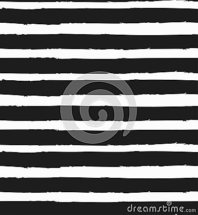 Horizontal stripe vector seamless pattern hand-drawing. Black and white monochrome background Vector Illustration